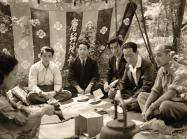 Isamu Noguchi in Nara with Saboro Hasegawa, Michio Noguchi, and other friends on his 1950 trip to Japan.