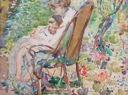 Alice Schille, Mother and Child in a Garden, France, circa 1911-12, Watercolor. Collection of Ann and Tom Hoaglin.