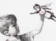 banksy drawing of a child playing with a nurse doll