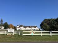 Barn quilt on fence at Hilltop Farm Store & Creamery. Suffield, CT, 2024.