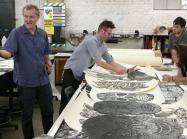 Printmaker Bill Fick with his prints at Maryland Institue College of Art (MICA).