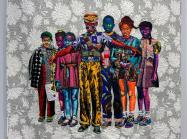 Bisa Butler portrait of a group of Black children depicted in brightly colored and patterened fabric