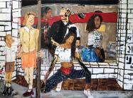 Brandon Landers painting of a group of people in front of a store window