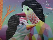 Okuda artwork, two figures, geometric, colorful