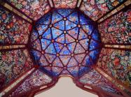 Judith Schaechter, Super/Natural (detail), 2023-2025. Stained-glass panels and wood frame, 96 x 60 x 60 inches. 