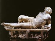 Gian Lorenzo Bernini, Martyrdom of Saint Lawrence, 1617. young man looks to the sky in ecstasy, laying back sensually atop an iron grate licked by flames