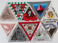 Judy Chicago triangular quilt blocks honoring female pioneers