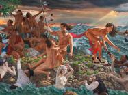 Kent Monkman large-scale painting of Native Americans on the shore
