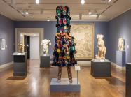 Nick Cave (b. 1959. Lives and works in Chicago), Soundsuit 8:46, 2021. Mixed media including vintage textile and sequined appliqués, metal, and mannequin.