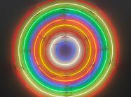 concentric neon circles in a rainbow pattern
