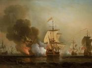 Samuel Scott, Wager's Action off Cartagena, 28 May 1708, before 1772. Oil on canvas 33.9 x 8.9 in. National Maritime Museum, Greenwich, London.