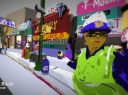 A scene from inside a virtual reality world created using Tilt Brush.