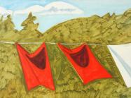 Lois Dodd, Two Red Drapes and Part of a White Sheet, 1981
