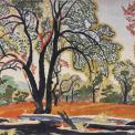 Charles Burchfield (American, 1893–1967), Moon in the Orchard, 1916, transparent and opaque watercolor with graphite on paper. 13 7/8 x 19 7/8 in. Munson Museum of Art, Edward W. Root Bequest, 57.94. 