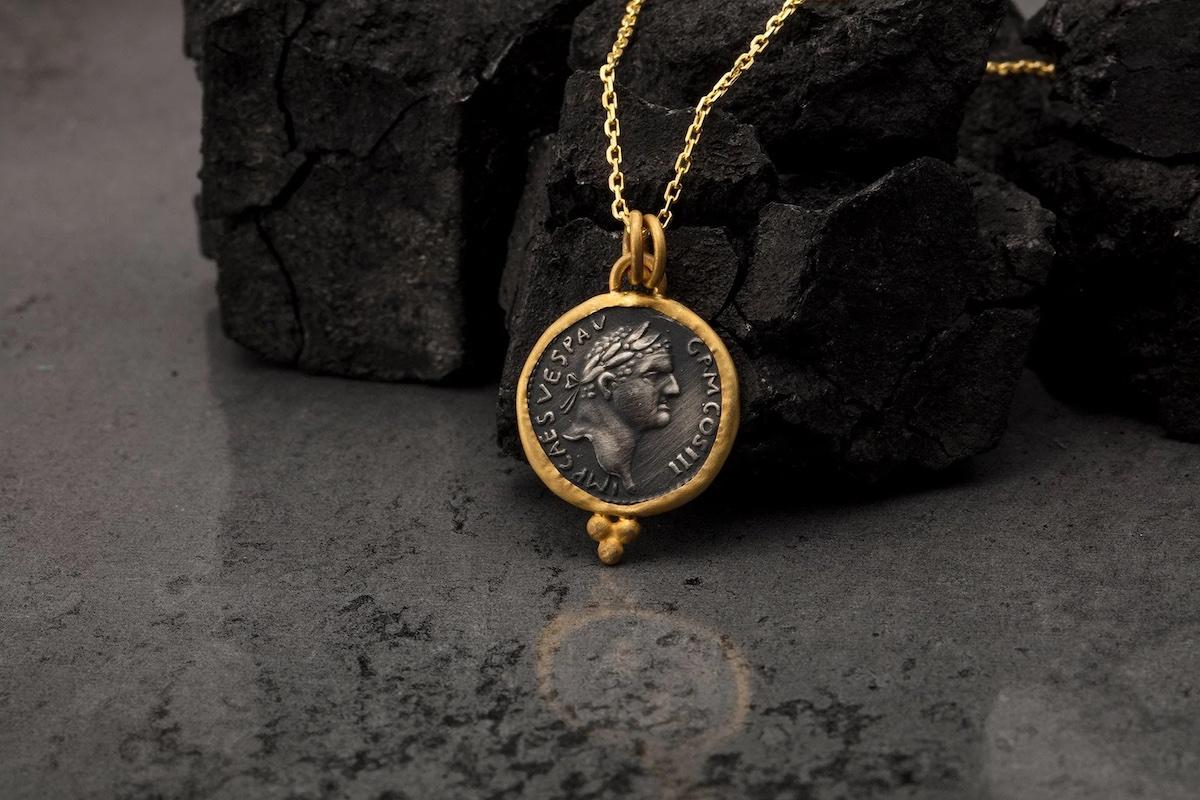 Dainty Gold Necklace with a Double sided Coin Medallion Pendant, Uniqu–  annikabella