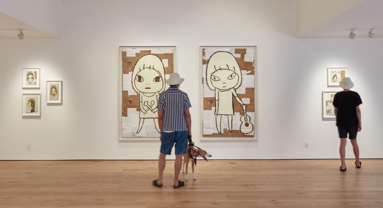 photo of Pace Gallery Hamptons with large Yoshimoto Nara paintings hanging in a white galery
