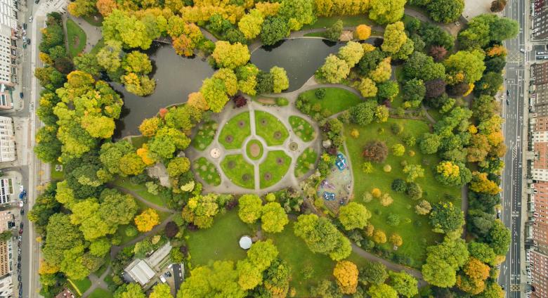 Aerial view of St Stephen's Green in the centre of Dublin, 2015