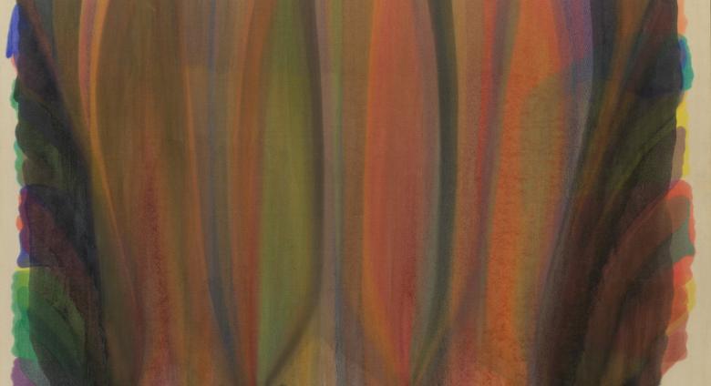 Morris Louis, 1-68, 1962. Acrylic resin on canvas abstract painting of vertical streaks of color