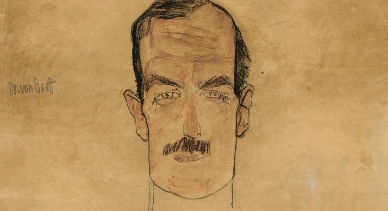 Egon Schiele, Dr. von Graff, 1910, pencil, charcoal, and wash on paper, cropped. Private Collection