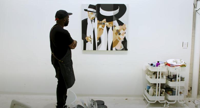 Derrick Adams looks at Jay-Z work in studio