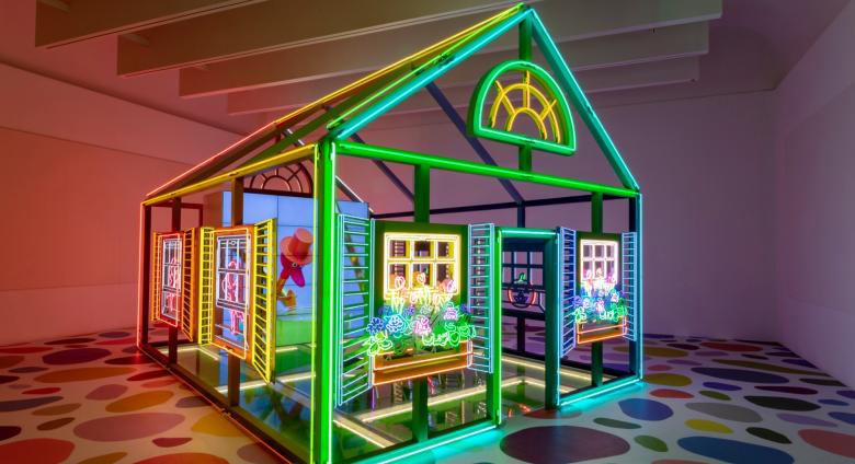Alex Da Corte, Rubber Pencil Devil, 2018. a house made of neon lights