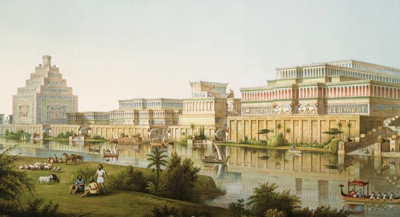Assyrian City by the river, artist rendering