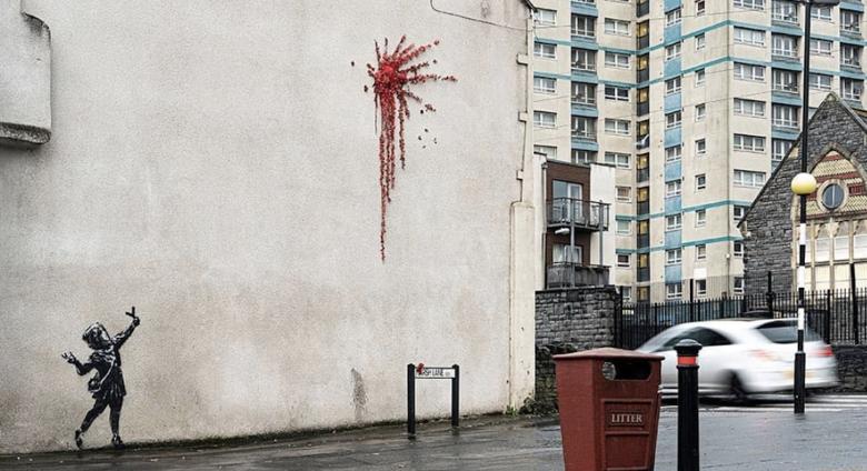 Banksy's Valentine's Day Mural in Bristol, UK