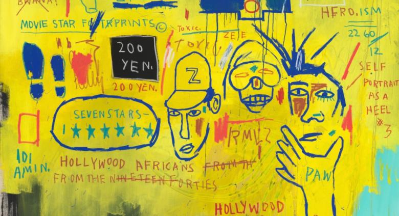 Jean-Michel Basquiat, Hollywood Africans, 1983. Acrylic and oil stick on canvas. 84 1/8 x 84 inches (213.5 x 213.4 cm). Whitney Museum of American Art, New York; gift of Douglas S. Cramer