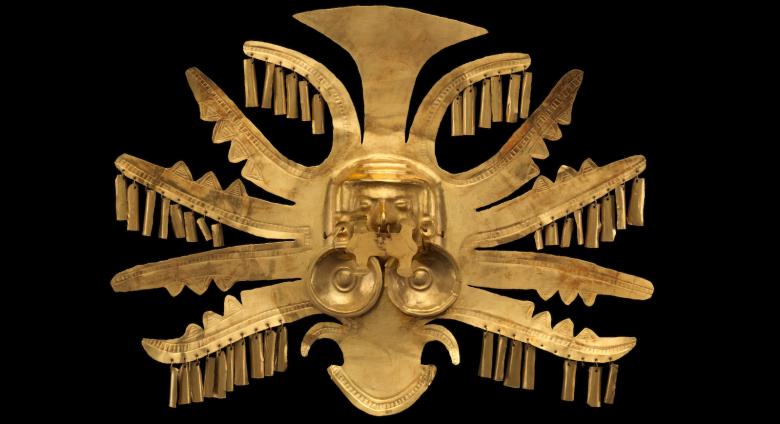 Unknown, Headdress Ornament, 1st–7th century. Made in Colombia, Calima (Yotoco). Gold. 8 1/2 × 11 1/2 ×1 1/4 in. (21.6 × 29.2 × 3.2 cm). The Met. Gift and Bequest of Alice K. Bache, 1966, 1977. 66.196.24.