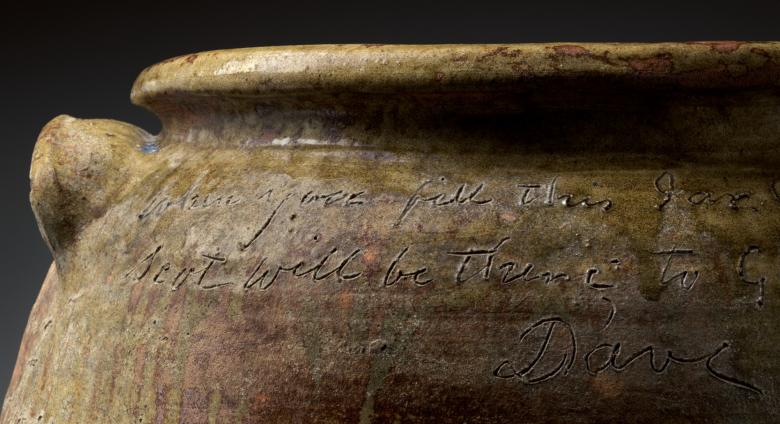 David Drake clay storage jar with inscription