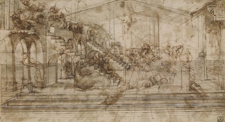 Leonardo, study for the unfinished Adoration of the Magi , ca. 1481.