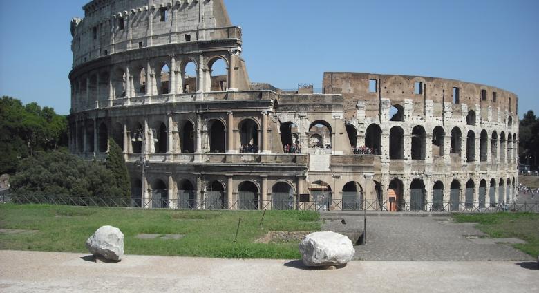 The outer wall of the Colosseum partially still standing