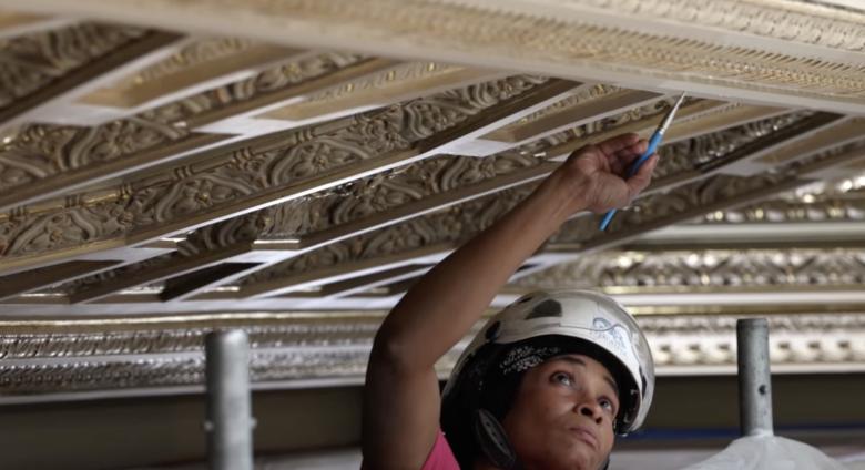 Worker Restoring Frick Gallery Ceiling