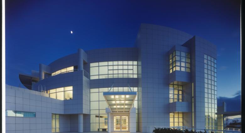 Getty Research Institute at night with moon