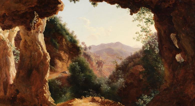 painting of Grotto in a Rocky Landscape by Louise-Joséphine Sarazin de Belmont, 