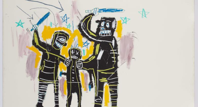 Jean-Michel Basquiat, Jailbirds, 1983. Acrylic and oil stick on canvas. 65 x 90.5 in.