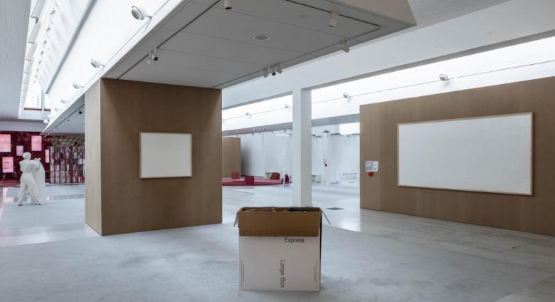  Installation view of Jens Haaning's conceptual work, 'Take the Money and Run,' at the Kunsten Museum of Modern Art in Aalborg.
