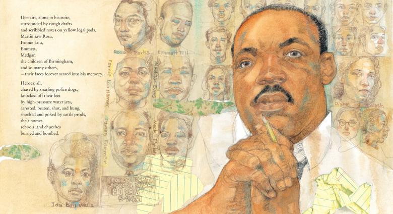 Jerry Pinkney Illustration of MLK Jr and other civil rights leaders