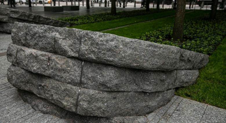 One of six stone monoliths at the 9/11 Memorial Glade