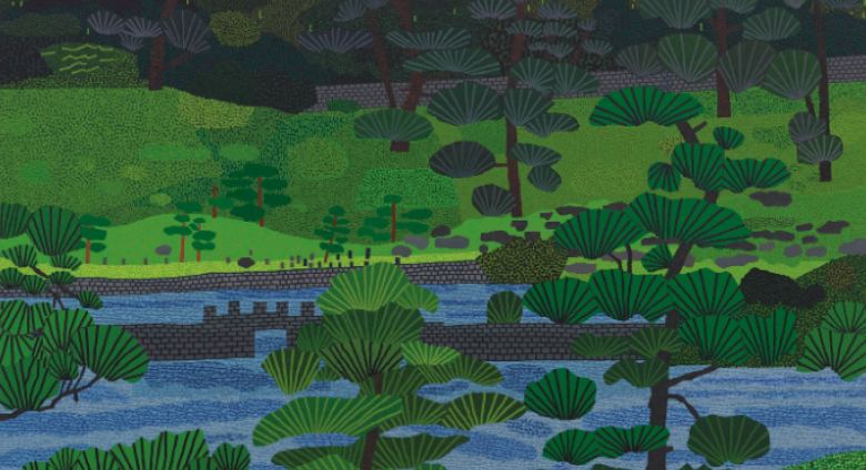 Jonas Wood, Japanese Garden 3, oil and acrylic on canvas, 2019, Estimate: $500,000 – 700,000.