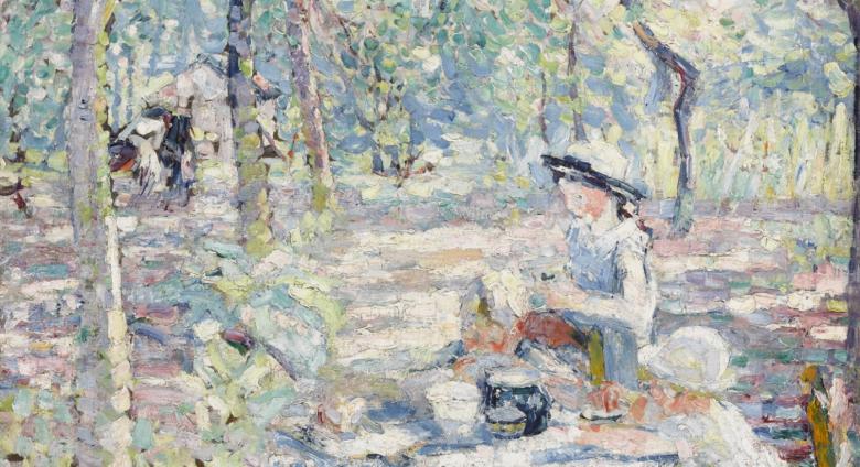 Joseph Raphael (1869-1950), Tea in the Orchard, oil on canvas. Painted circa 1916. Price realized: $548,075. WORLD AUCTION RECORD FOR THE ARTIST.