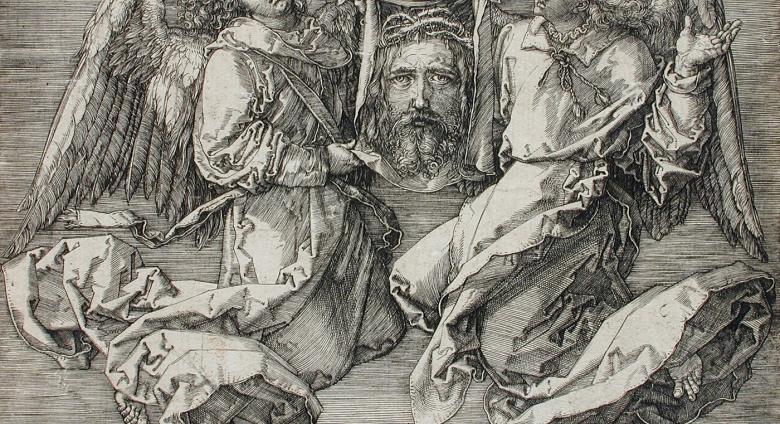 Albrecht Dürer (German, 1471 - 1528), The Sudarium, Displayed by Two Angels, 1513. Engraving. Los Angeles County Museum of Art, Los Angeles County Fund.