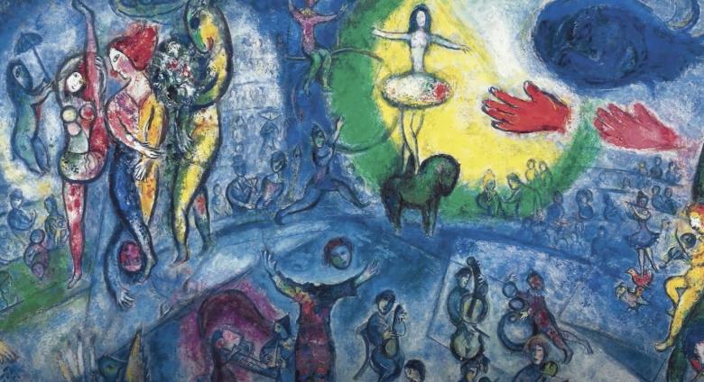 detail of marc chagall circus image, blue
