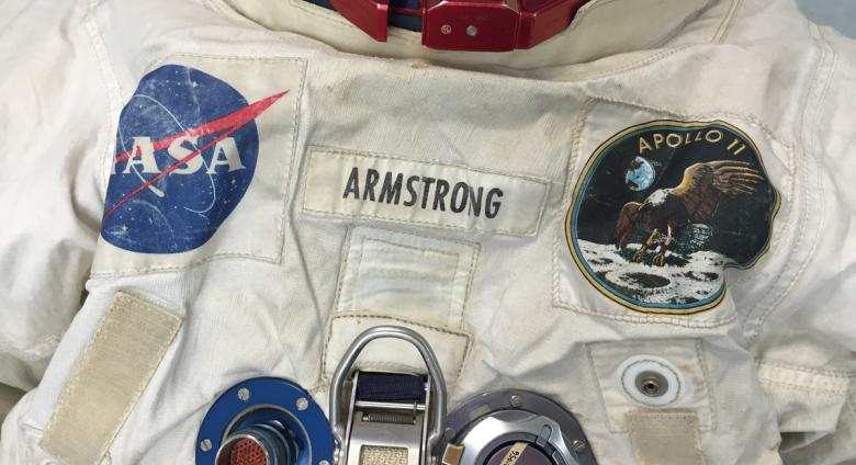 A close-up of Neil Armstrong’s Apollo 11 spacesuit