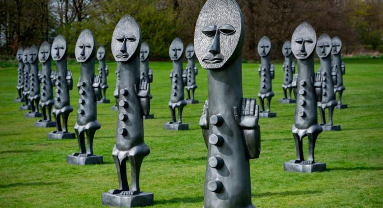 Zak Ové, The Invisible Man and the Masque of Blackness, 2016, installation view, Yorkshire Sculpture Park, Yorkshire, UK, 2016–17