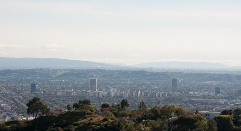A view of Los Angeles looking toward Miracle Mile where LACMA’s buildings are. Source.