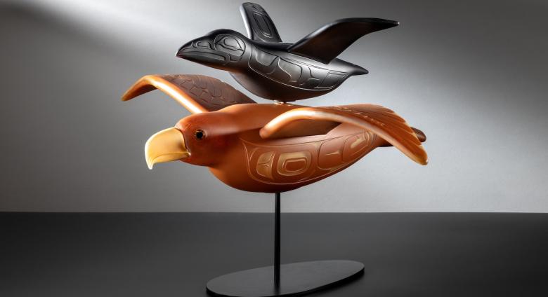Preston Singletary, Journey of Hearts, blown and sand-carved glass, 19.75h x 33w x 26d. 