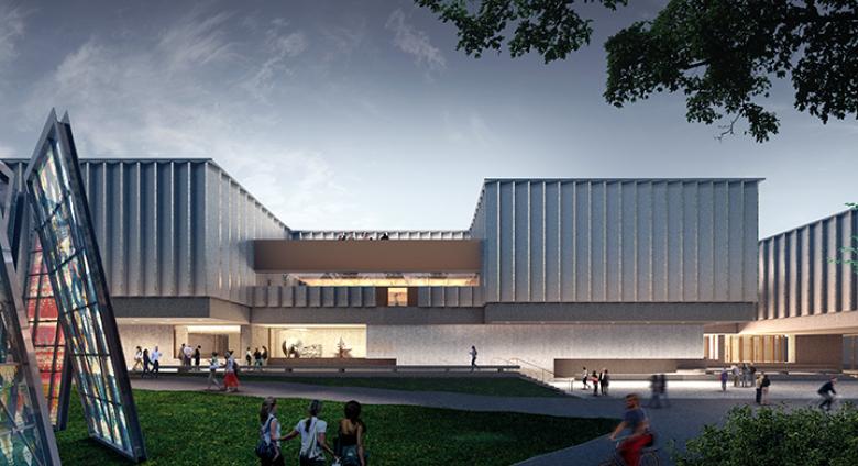 Architectural rendering of Princeton's new art museum, a modern building