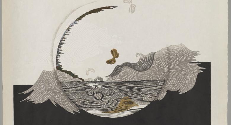 Iwami Reika print of an abstracted painting with wood grain texture