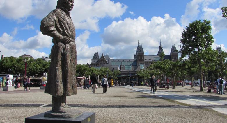 A statue of Rembrandt van Rijn near the Rijksmuseum in Amsterdam. Source.